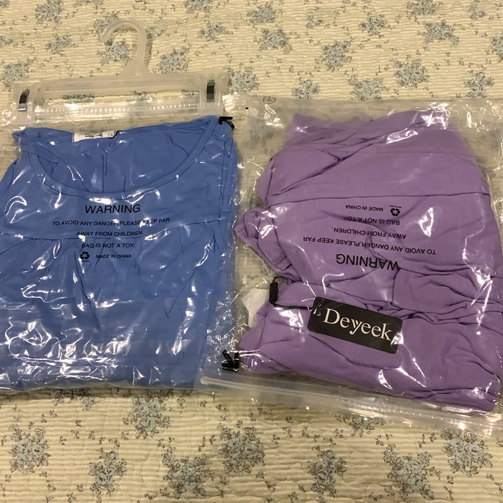 Postpartum Maternity Dress Gowns 2Pks NEW Size L Tear away Open back Blue/Purple